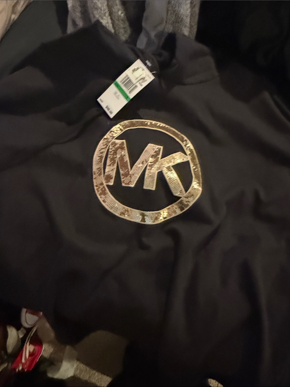 Michael Kors Black Hoodie with Metallic Gold MK Emblem